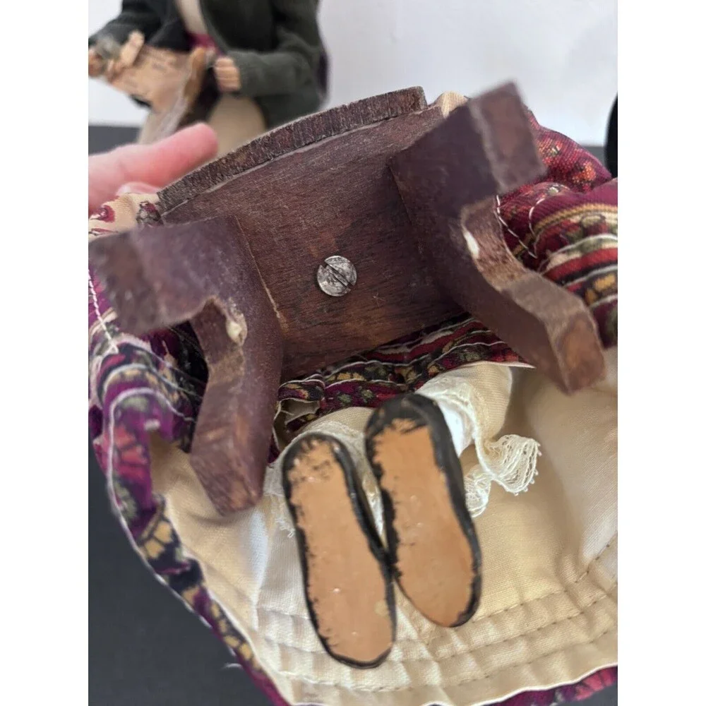 Antique French Dolls With Wood Spinning Wheel